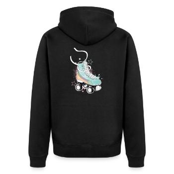 Rollschuh in Retro Farben mit Graffiti und Sterne - Unisex Premium Bio Zip Hoodie - Schwarz - Hinten - Nico (187cm)