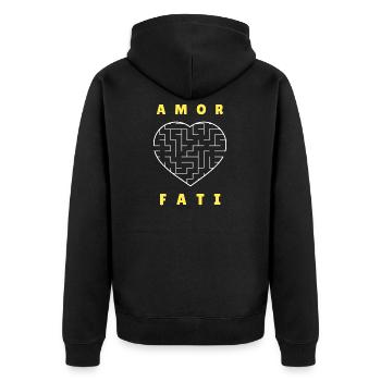 Amor Fati Stoic Acceptance Philosophy Shirt - Unisex Premium Organic Zip Hoodie - black - Back - Nico (187cm)