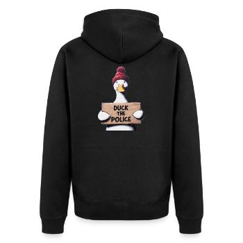 Duck the Police in street art style - Unisex Premium Organic Zip Hoodie - black - Back - Nico (187cm)