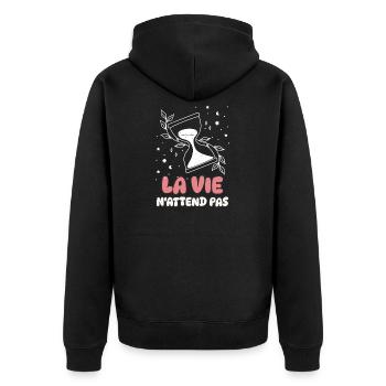 La vie n'attend pas - Veste à capuche bio Premium Unisexe - noir - Dos - Nico (187cm)