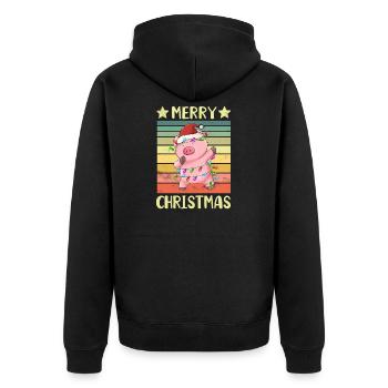 Merry Christmas Pig - Unisex Premium Organic Zip Hoodie - black - Back - Nico (187cm)