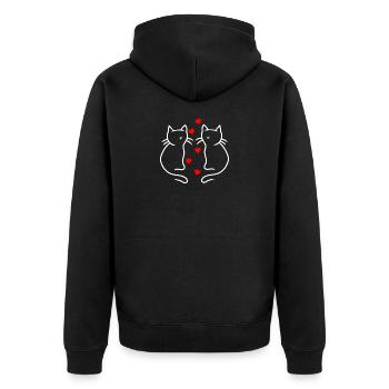 Valentin Herz Katzen Liebe Freundschaft Herzen - Unisex Premium Bio Zip Hoodie - Schwarz - Hinten - Nico (187cm)
