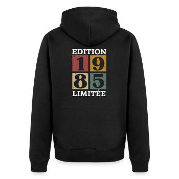 Limitierte Auflage 1985 geboren 1985 - Unisex Premium Bio Zip Hoodie - Schwarz - Hinten - Nico (187cm)