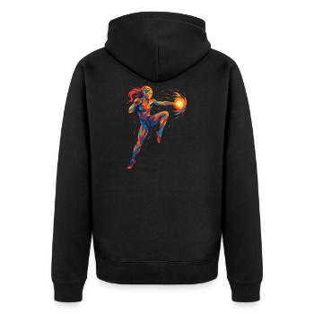 Kickboxerin cool abstrakt Power Kickboxen Geschenk - Unisex Premium Bio Zip Hoodie - Schwarz - Hinten - Nico (187cm)