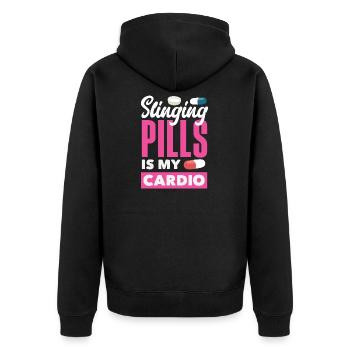 Apotheker Pharmazeutisch-technischer - Unisex Premium Bio Zip Hoodie - Schwarz - Hinten - Nico (187cm)