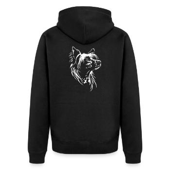 Chinese Crested Dog Silhouette Hunde Wilsigns - Unisex Premium Bio Zip Hoodie - Schwarz - Hinten - Nico (187cm)