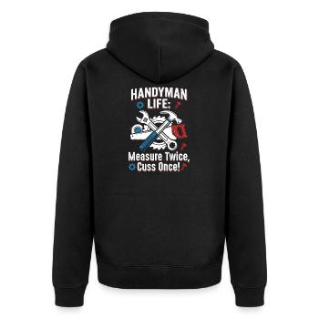 Craftsman's life: measure twice - Unisex Premium Organic Zip Hoodie - black - Back - Nico (187cm)