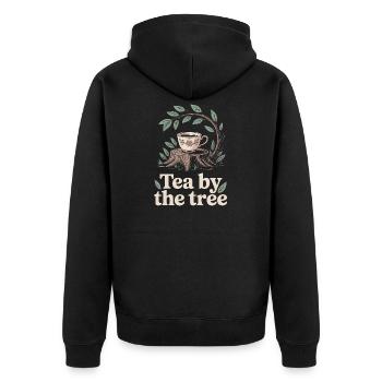 Tee unterm Baum | Wald, Ruhe, Natur - Unisex Premium Bio Zip Hoodie - Schwarz - Hinten - Nico (187cm)