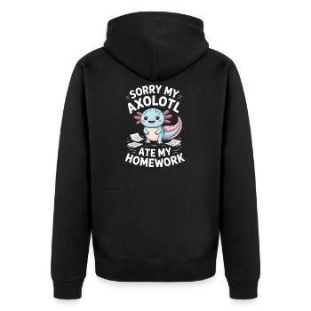 Axolotl hat meine Hausaufgaben gefressen. - Unisex Premium Bio Zip Hoodie - Schwarz - Hinten - Nico (187cm)