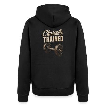 Classically trained – vintage fitness design - Unisex Premium Organic Zip Hoodie - black - Back - Nico (187cm)
