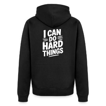 Ich kann harte Dinge tun - Unisex Premium Bio Zip Hoodie - Schwarz - Hinten - Nico (187cm)