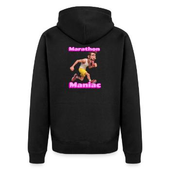 Marathon Maniac Cartoon Runner - Unisex Premium Organic Zip Hoodie - black - Back - Nico (187cm)