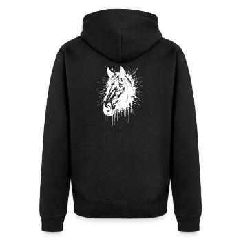 Weißer Spritzpferdekopf - Unisex Premium Bio Zip Hoodie - Schwarz - Hinten - Nico (187cm)
