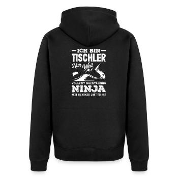 Tischler Multitasking Ninja - Unisex Premium Bio Zip Hoodie - Schwarz - Hinten - Nico (187cm)