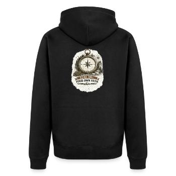 Stay On Your Own Path | Compass Design - Unisex Premium Bio Zip Hoodie - Schwarz - Hinten - Nico (187cm)