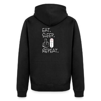 Fuck You. Fuck you. Fuck Off - Unisex Premium Organic Zip Hoodie - black - Back - Nico (187cm)