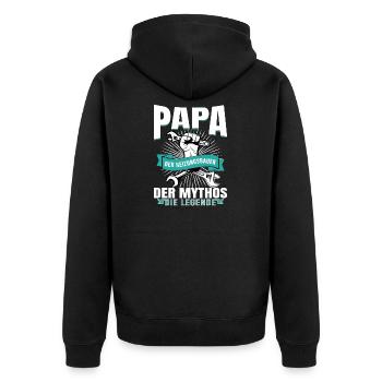 Papa Heizungsbauer Mythos Legende - Unisex Premium Bio Zip Hoodie - Schwarz - Hinten - Nico (187cm)