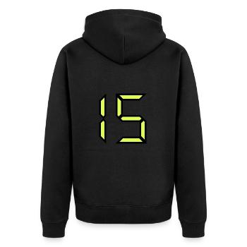 15 JAHRE. 15. 15-jähriges JUBILÄUM. GEBURTSTAG 15 JAHRE. - Unisex Premium Bio Zip Hoodie - Schwarz - Hinten - Nico (187cm)