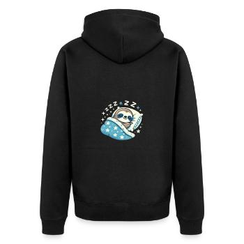 Sloth Sleeping In Bed At Night Time - Unisex Premium Bio Zip Hoodie - Schwarz - Hinten - Nico (187cm)