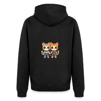 Two Cute Cat Friends Holding Hands - Unisex Premium Bio Zip Hoodie - Schwarz - Hinten - Nico (187cm)