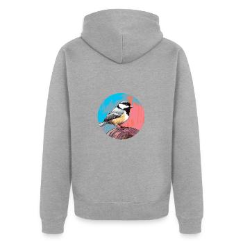 Meise - Unisex Premium Bio Zip Hoodie - Grau meliert - Hinten - Nico (187cm)