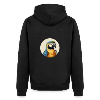 Blau-Gold Ara - Unisex Premium Bio Zip Hoodie - Schwarz - Hinten - Nico (187cm)
