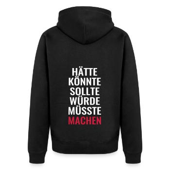Anpacker anpacken lustige Sprüche Dummschwätzer - Unisex Premium Bio Zip Hoodie - Schwarz - Hinten - Nico (187cm)