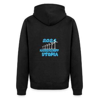 Ship of Fools Utopia, year 2024 - Unisex Premium Organic Zip Hoodie - black - Back - Nico (187cm)