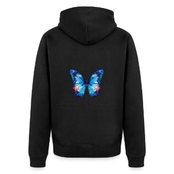 Blauer Morpho-Schmetterling - Unisex Premium Bio Zip Hoodie - Schwarz - Hinten - Nico (187cm)