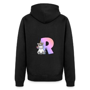 Einhorn Buchstabe R - Unisex Premium Bio Zip Hoodie - Schwarz - Hinten - Nico (187cm)
