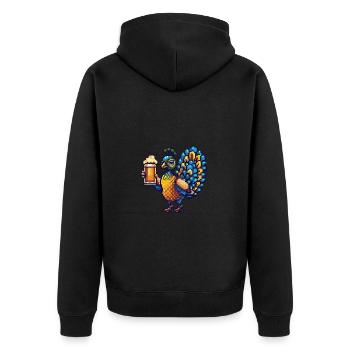 Pfau Vogel Bier Pixel - Unisex Premium Bio Zip Hoodie - Schwarz - Hinten - Nico (187cm)