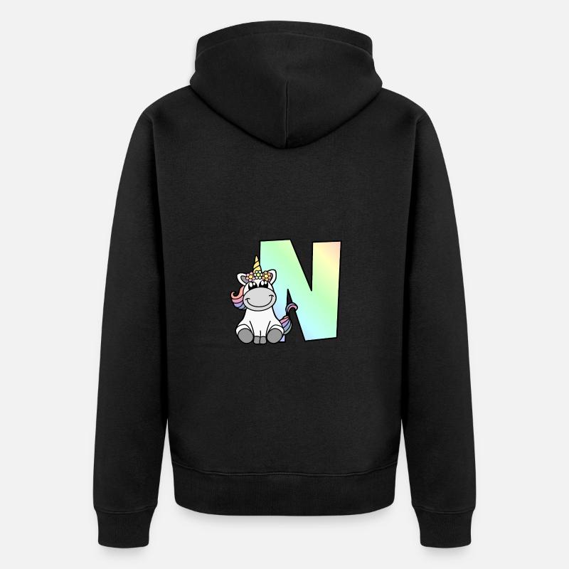Licorne Lettre N - Veste à capuche bio Premium Unisexe - noir