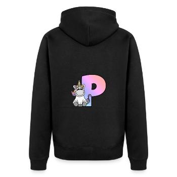 Einhorn Buchstabe P - Unisex Premium Bio Zip Hoodie - Schwarz - Hinten - Nico (187cm)