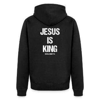 Jesus ist der König Motivational Christian Catholic - Unisex Premium Bio Zip Hoodie - Schwarz - Hinten - Nico (187cm)