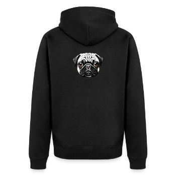 Mops Design Grafik Druck Motiv - Unisex Premium Bio Zip Hoodie - Schwarz - Hinten - Nico (187cm)