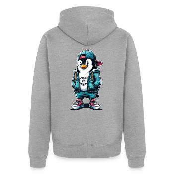 Hipster Penguin Waddle On with Style - Unisex Premium Organic Zip Hoodie - heather grey - Back - Nico (187cm)