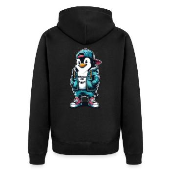 Hipster Penguin Waddle On with Style - Unisex Premium Organic Zip Hoodie - black - Back - Nico (187cm)