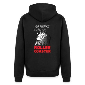 My Heart Beats for Roller Coaster - Unisex Premium Bio Zip Hoodie - Schwarz - Hinten - Nico (187cm)