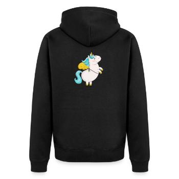 Fliegendes Comic Einhorn - Unisex Premium Bio Zip Hoodie - Schwarz - Hinten - Nico (187cm)