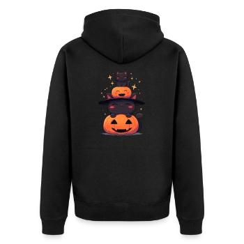 Niedliche Halloween Katzen mit Kürbissen - Unisex Premium Bio Zip Hoodie - Schwarz - Hinten - Nico (187cm)