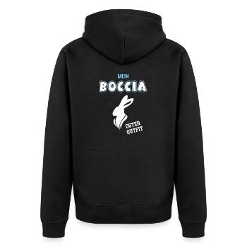 Boccia Oster Outfit Bocciaspieler Ostern - Unisex Premium Bio Zip Hoodie - Schwarz - Hinten - Nico (187cm)