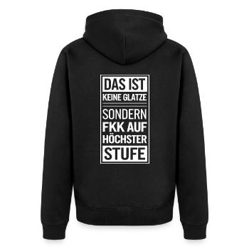 Haarausfall Glatze Frisur, Lustiges Glatzenträger - Unisex Premium Bio Zip Hoodie - Schwarz - Hinten - Nico (187cm)