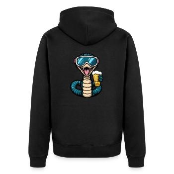 Schlange Kobra Apres Ski Bier - Unisex Premium Bio Zip Hoodie - Schwarz - Hinten - Nico (187cm)