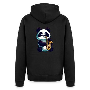 panda saxophone klassische musik jazz - Unisex Premium Bio Zip Hoodie - Schwarz - Hinten - Nico (187cm)