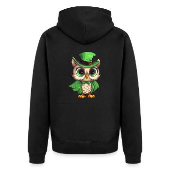 Süße Comic Eule St. Patricks Day Design - Unisex Premium Bio Zip Hoodie - Schwarz - Hinten - Nico (187cm)