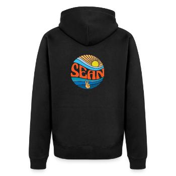 Sean Hemd Vintage Sunset Sean Groovy Tie Dye - Unisex Premium Bio Zip Hoodie - Schwarz - Hinten - Nico (187cm)