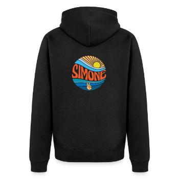 Simone Hemd Vintage Sunset Simone Groovy Tie Dye - Unisex Premium Bio Zip Hoodie - Schwarz - Hinten - Nico (187cm)