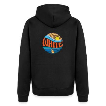 Weißes Hemd Vintage Sonnenuntergang Weiß Groovy Batikfarbe - Unisex Premium Bio Zip Hoodie - Schwarz - Hinten - Nico (187cm)