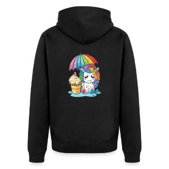 Einhorn-Träume - Regenbogenfarben zum Verlieben - Unisex Premium Bio Zip Hoodie - Schwarz - Hinten - Nico (187cm)