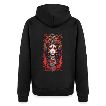 Oni Dämon Manga Aesthetic Retro Kunst Design - Unisex Premium Bio Zip Hoodie - Schwarz - Hinten - Nico (187cm)